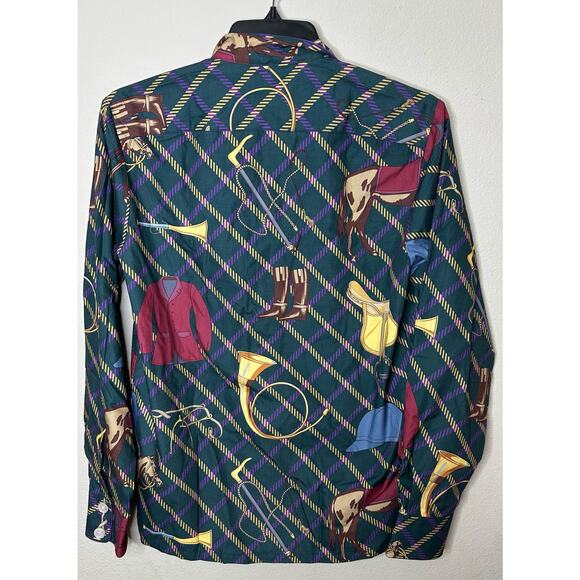 Phineas Cole Brushed Cotton Equestrian Print Pajama Set Green Size Large New - Picture 4 of 7